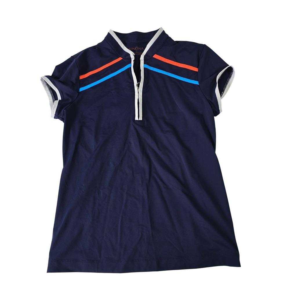 Kinona Womens XS Navy Blue Quarter Zip Golf Polo Short Sleeve‎ Italian Fabric